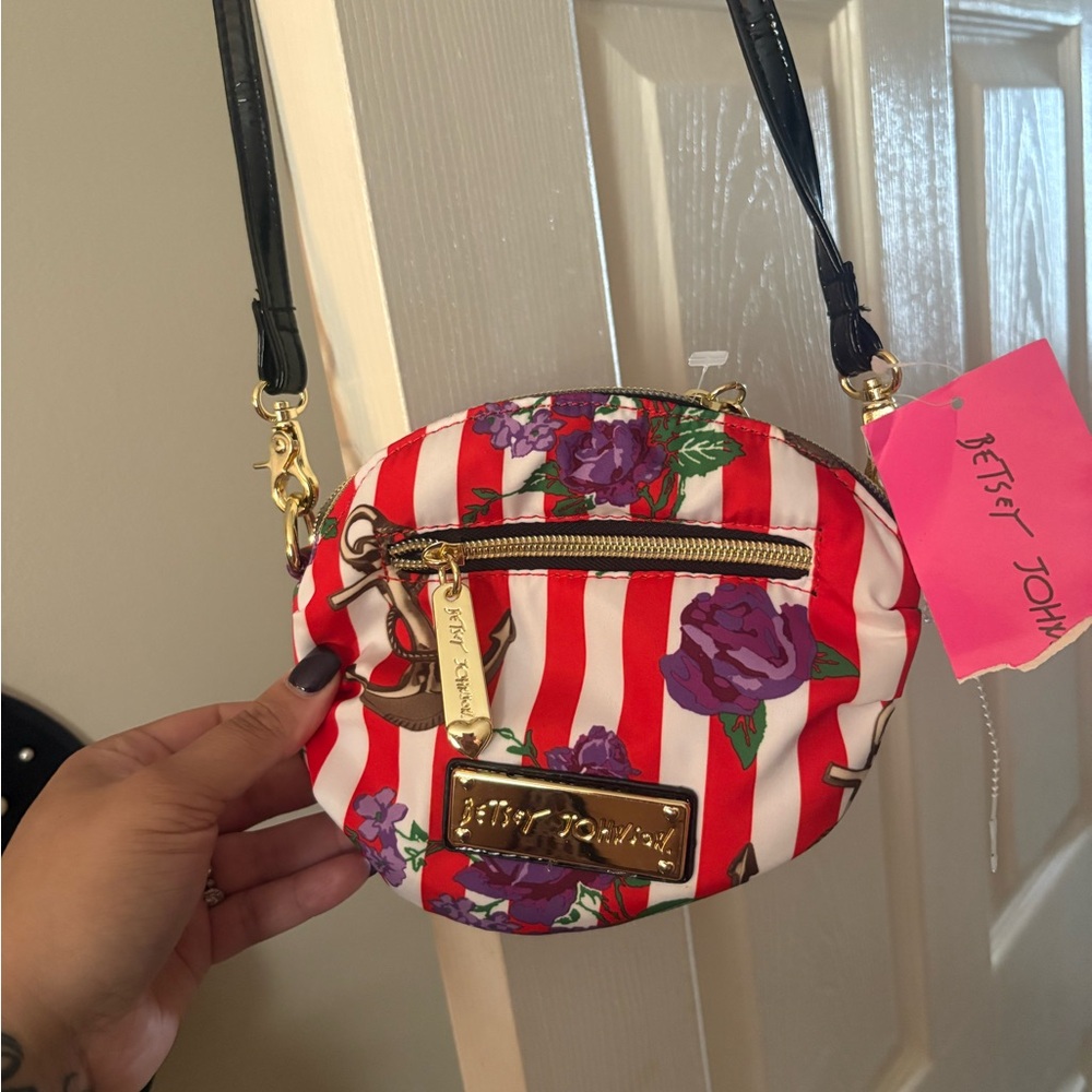 Betsey Johnson Red and Purple Crossbody Bag with Gold Accents